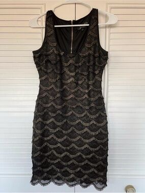 Guess Black and Gold Fringe-Trim Mini Dress